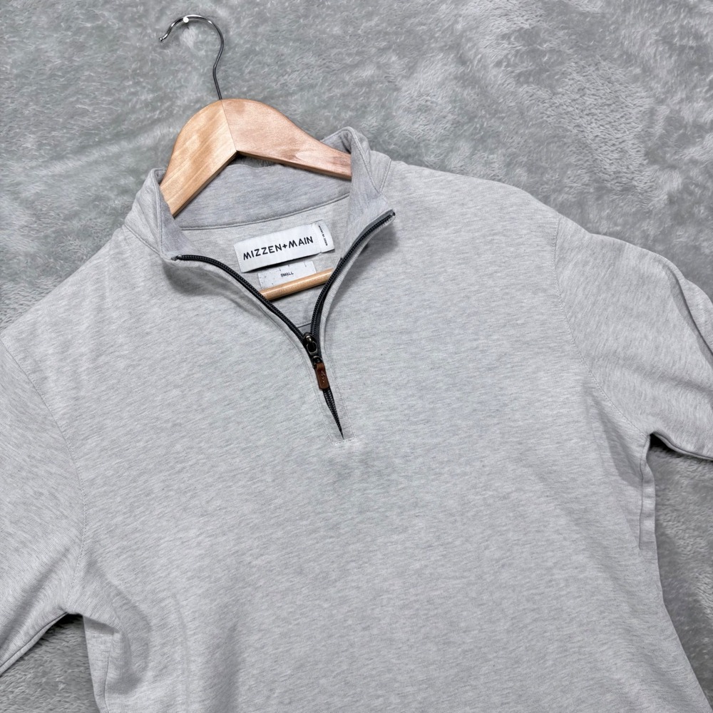Mizzen+Main Pullover Mens Small Gray Quarter Zip Mock Neck Cotton Modal Heather